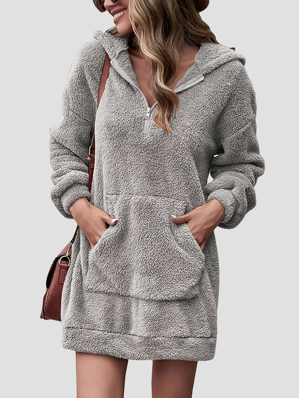 Half Zip Dropped Shoulder Oversized Hoodie - V.I.P Digital Presence