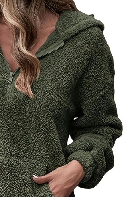 Half Zip Dropped Shoulder Oversized Hoodie - V.I.P Digital Presence