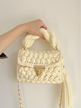 Hand woven bag crochet bag shoulder bag women's Fried Dough Twists portable tassel bag - V.I.P Digital Presence