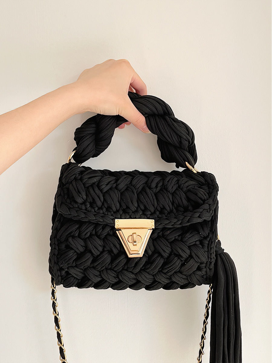 Hand woven bag crochet bag shoulder bag women's Fried Dough Twists portable tassel bag - V.I.P Digital Presence