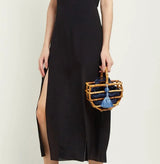 Handmade tassel bamboo knot bag water bucket bag semi-circular bamboo basket handbag for women - V.I.P Digital Presence