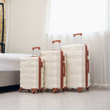 Hardshell Luggage Sets 3 Pcs Spinner Suitcase with TSA Lock Lightweight 20''24''28''  Brown+White + ABS - V.I.P Digital Presence