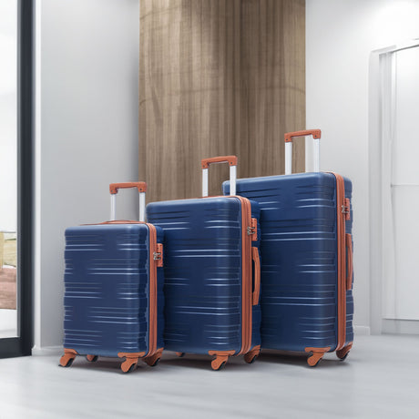 Hardshell Luggage Sets 3 Pcs Spinner Suitcase with TSA Lock Lightweight 20''24''28'' Navy Blue + ABS - V.I.P Digital Presence