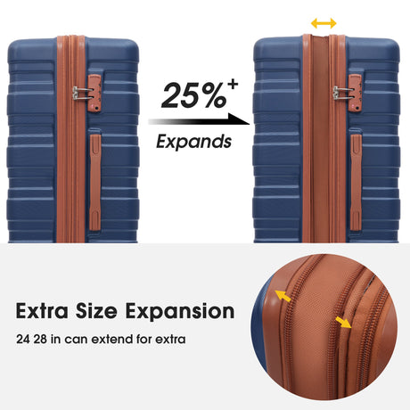 Hardshell Luggage Sets 3 Pcs Spinner Suitcase with TSA Lock Lightweight 20''24''28'' Navy Blue + ABS - V.I.P Digital Presence