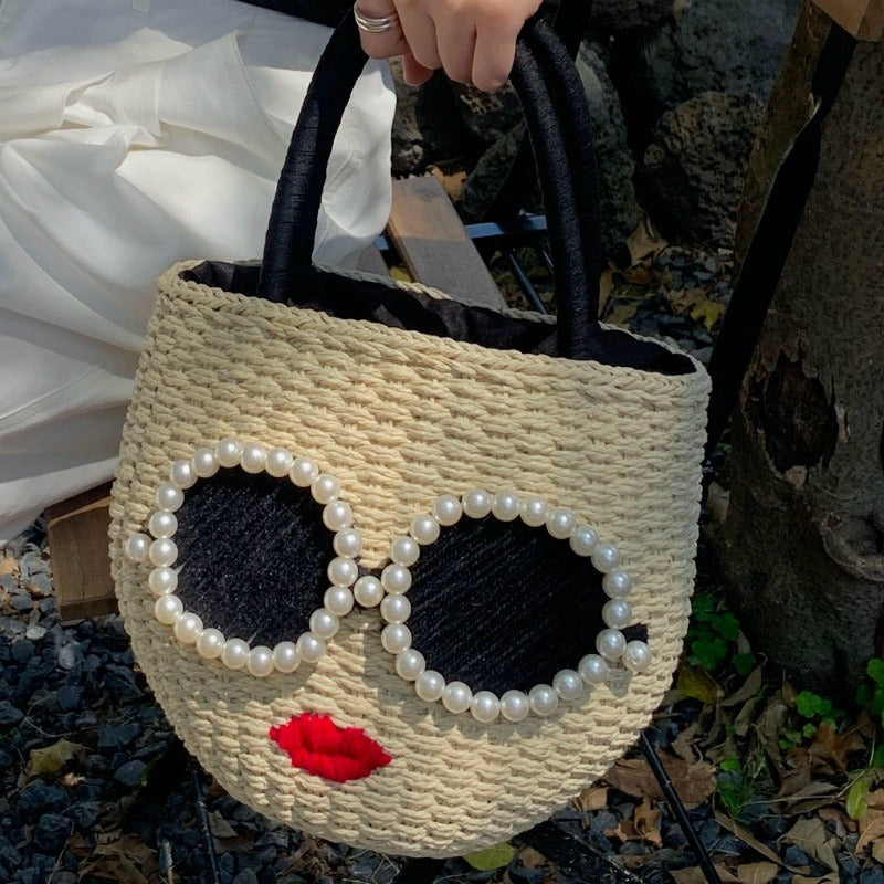 Japanese fashion rattan woven handbag, cute cartoon Japanese style water bucket woven bag - V.I.P Digital Presence