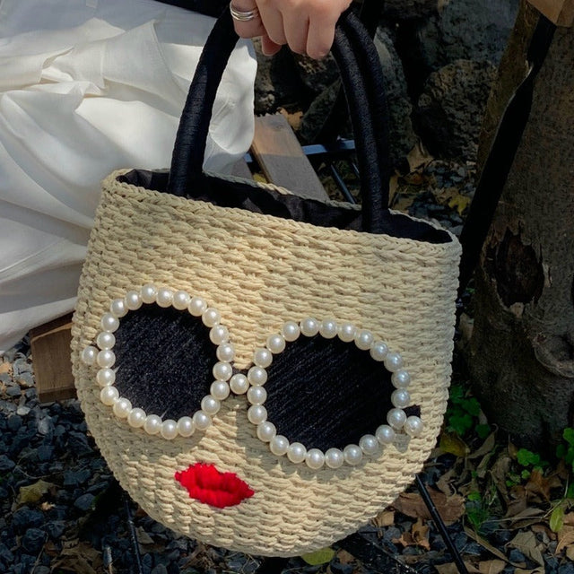Japanese fashion rattan woven handbag, cute cartoon Japanese style water bucket woven bag - V.I.P Digital Presence