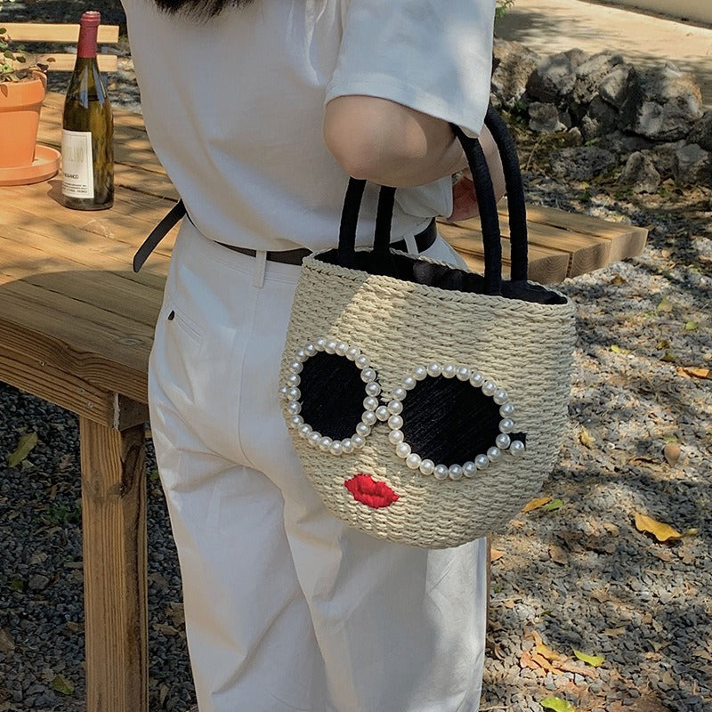 Japanese fashion rattan woven handbag, cute cartoon Japanese style water bucket woven bag - V.I.P Digital Presence