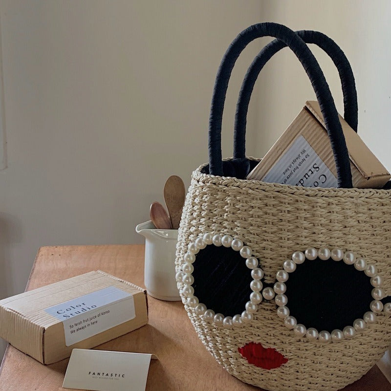 Japanese fashion rattan woven handbag, cute cartoon Japanese style water bucket woven bag - V.I.P Digital Presence
