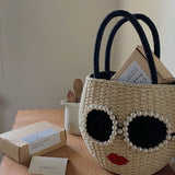 Japanese fashion rattan woven handbag, cute cartoon Japanese style water bucket woven bag - V.I.P Digital Presence