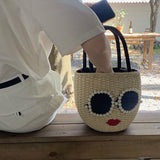 Japanese fashion rattan woven handbag, cute cartoon Japanese style water bucket woven bag - V.I.P Digital Presence