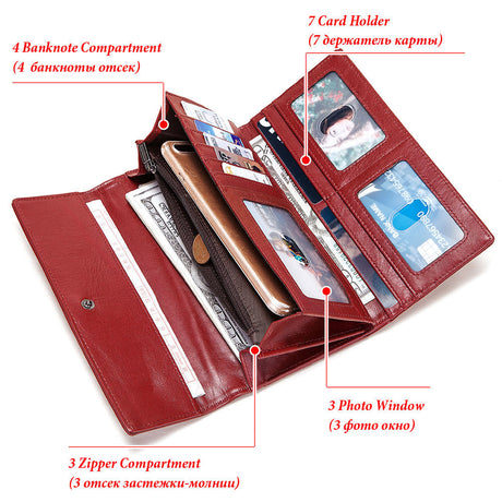 Leather Women's Wallet Long Leather Clutch Multi Card Coin Purse RFID Anti-magnetic Mobile Phone Bag - V.I.P Digital Presence