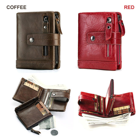Men's Bag Zipper Buckle Multi-Card First Layer Cowhide Coin Purse Short Leather Men's Wallet - V.I.P Digital Presence