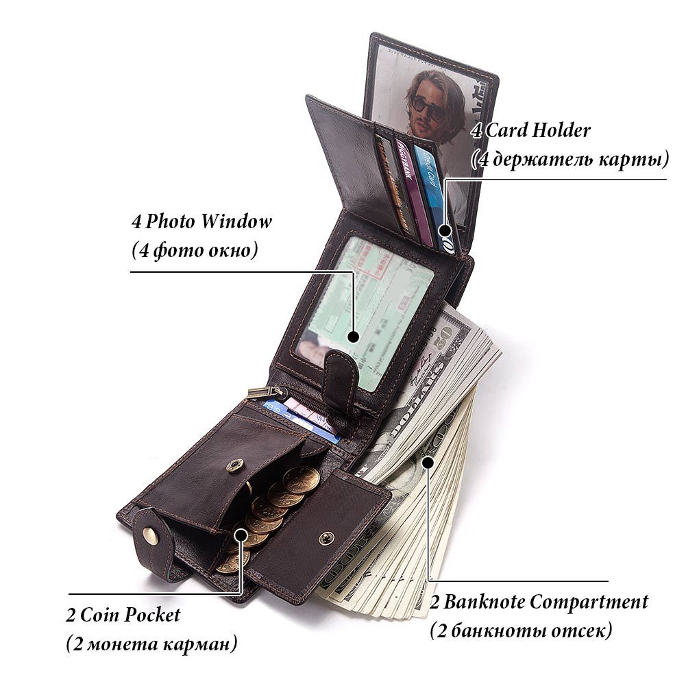 Men's Genuine Leather Wallet Multi-Card Anti-Tape Mirror Window Id Bag Men's Bag Coin Pocket - V.I.P Digital Presence