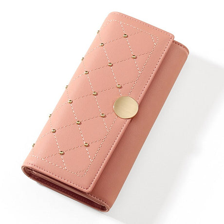 NEW Designer Rivet Button Trifold Long Wallet Women Big Capacity Female Wallets Thread Female Ladies Purse Phone Pocket Clutches - V.I.P Digital Presence