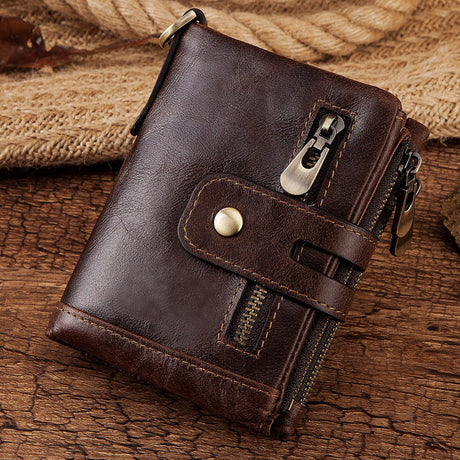 New Men's Leather Wallet Large Capacity Buckle Retro Zipper Coin Purse Anti-theft Clutch - V.I.P Digital Presence