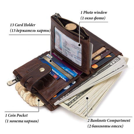 New Men's Leather Wallet Large Capacity Buckle Retro Zipper Coin Purse Anti-theft Clutch - V.I.P Digital Presence