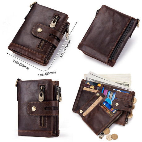 New Men's Leather Wallet Large Capacity Buckle Retro Zipper Coin Purse Anti-theft Clutch - V.I.P Digital Presence