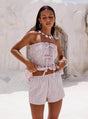 New strapless slim fit olive top shorts set for casual vacation style summer - V.I.P Digital Presence