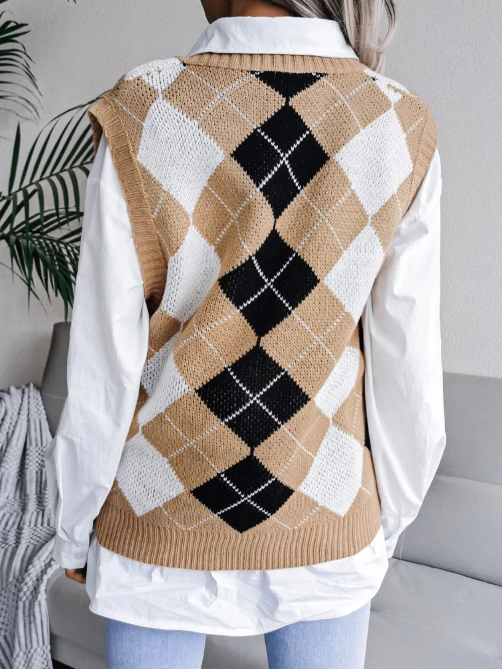Plaid V-Neck Sweater Vest - V.I.P Digital Presence