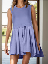 Pleated Round Neck Sleeveless Mini Dress - V.I.P Digital Presence