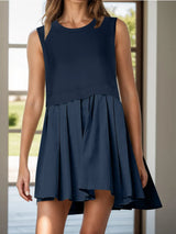 Pleated Round Neck Sleeveless Mini Dress - V.I.P Digital Presence