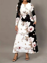 Pocketed Printed Long Sleeve Dress - V.I.P Digital Presence