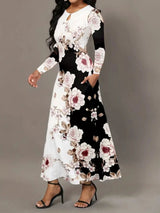 Pocketed Printed Long Sleeve Dress - V.I.P Digital Presence
