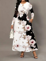 Pocketed Printed Long Sleeve Dress - V.I.P Digital Presence