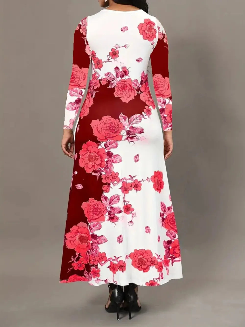 Pocketed Printed Long Sleeve Dress - V.I.P Digital Presence