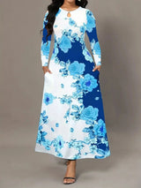 Pocketed Printed Long Sleeve Dress - V.I.P Digital Presence