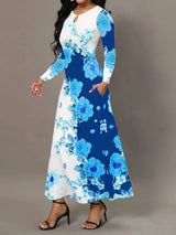 Pocketed Printed Long Sleeve Dress - V.I.P Digital Presence