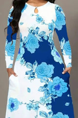 Pocketed Printed Long Sleeve Dress - V.I.P Digital Presence