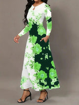 Pocketed Printed Long Sleeve Dress - V.I.P Digital Presence