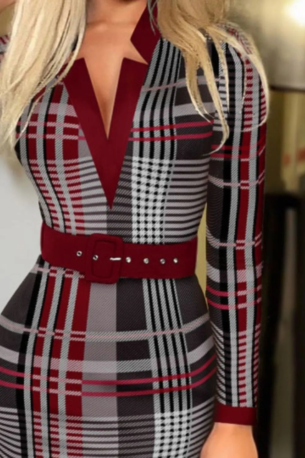 Printed Notched Long Sleeve Wrap Dress - V.I.P Digital Presence