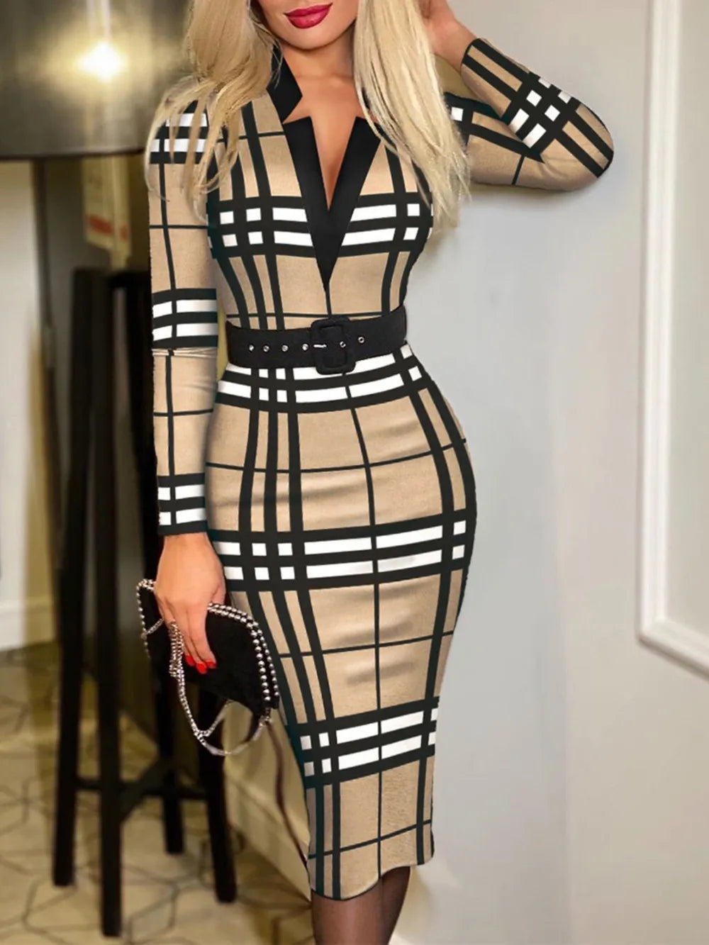Printed Notched Long Sleeve Wrap Dress - V.I.P Digital Presence
