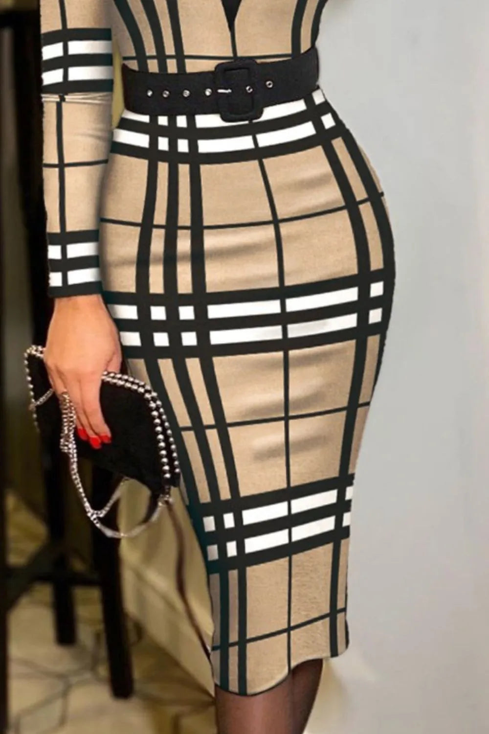 Printed Notched Long Sleeve Wrap Dress - V.I.P Digital Presence