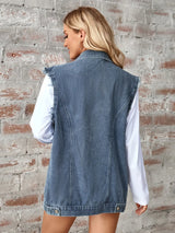 Raw Hem Sleeveless Button Up Denim Jacket - V.I.P Digital Presence