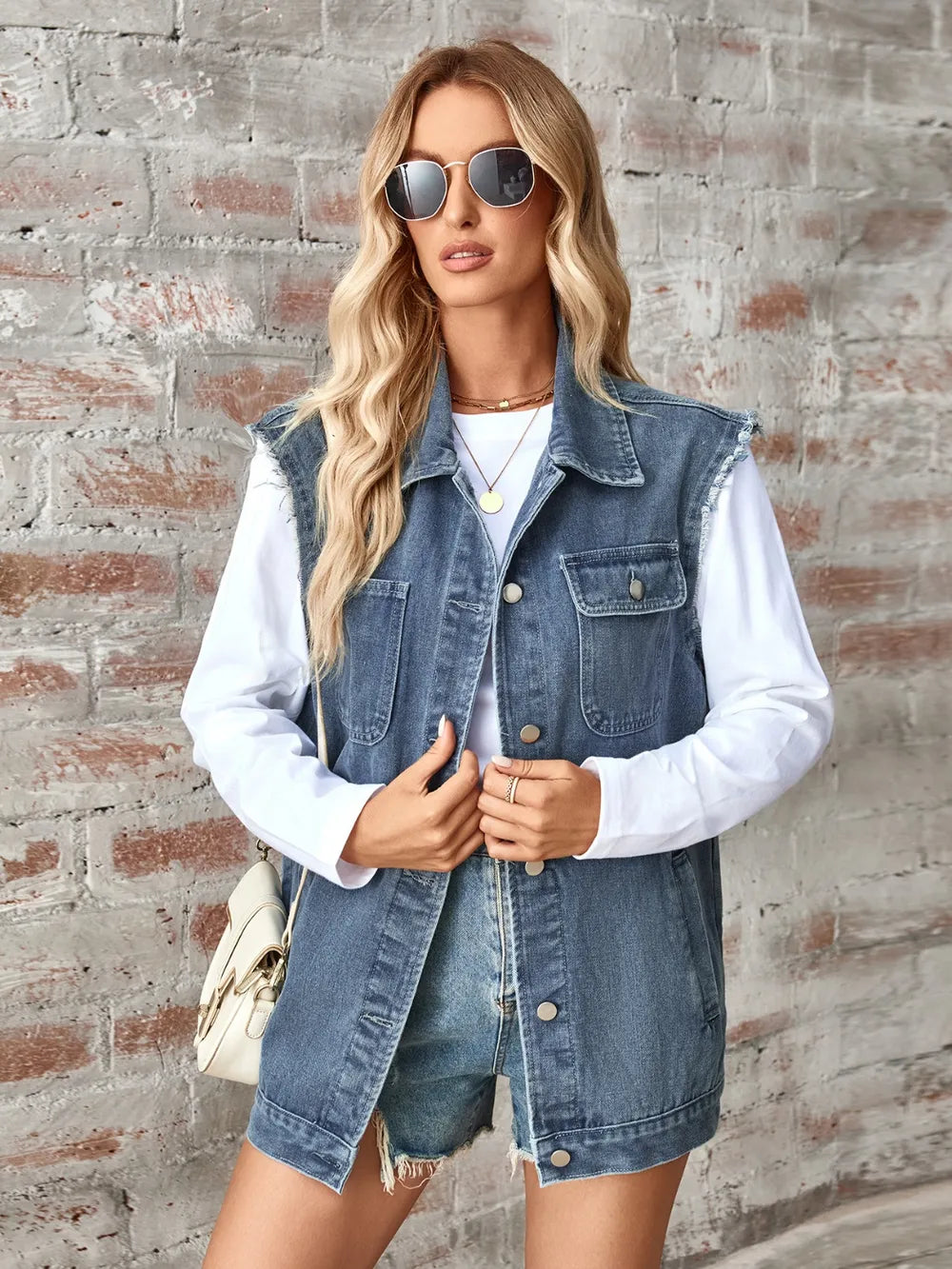 Raw Hem Sleeveless Button Up Denim Jacket - V.I.P Digital Presence