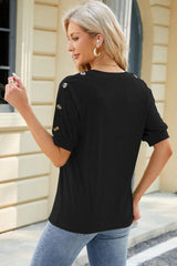 Round Neck Buttoned Short Sleeve T-Shirt - V.I.P Digital Presence