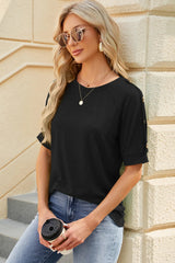 Round Neck Buttoned Short Sleeve T-Shirt - V.I.P Digital Presence