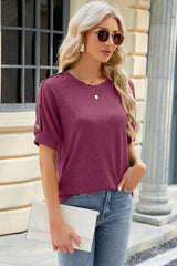 Round Neck Buttoned Short Sleeve T-Shirt - V.I.P Digital Presence