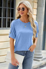 Round Neck Buttoned Short Sleeve T-Shirt - V.I.P Digital Presence