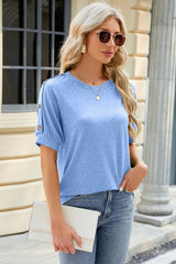 Round Neck Buttoned Short Sleeve T-Shirt - V.I.P Digital Presence