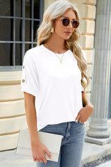 Round Neck Buttoned Short Sleeve T-Shirt - V.I.P Digital Presence