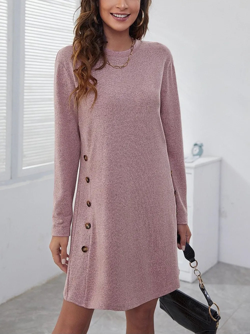 Round Neck Long Sleeve Mini Dress - V.I.P Digital Presence