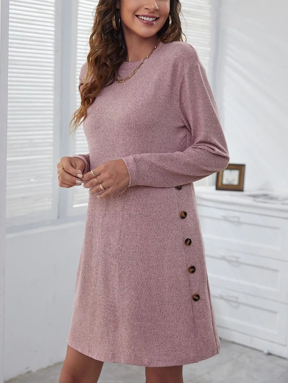 Round Neck Long Sleeve Mini Dress - V.I.P Digital Presence