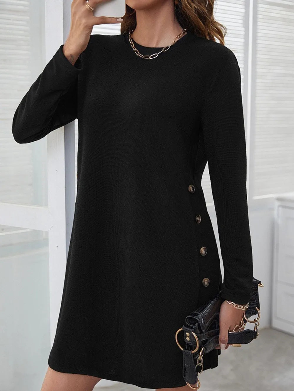 Round Neck Long Sleeve Mini Dress - V.I.P Digital Presence