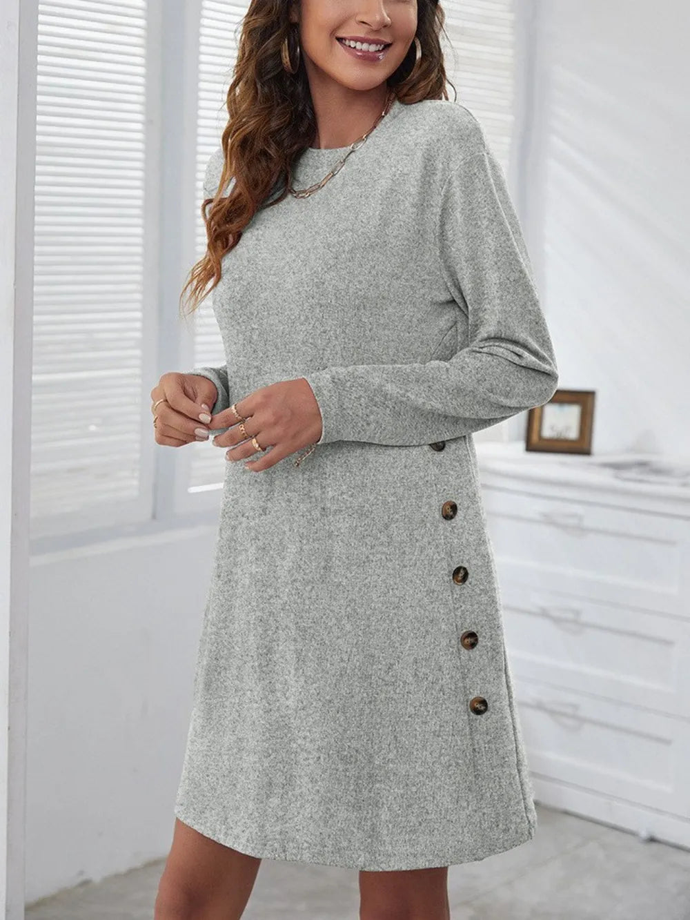 Round Neck Long Sleeve Mini Dress - V.I.P Digital Presence