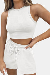 Round Neck Top and Drawstring Shorts Set - V.I.P Digital Presence