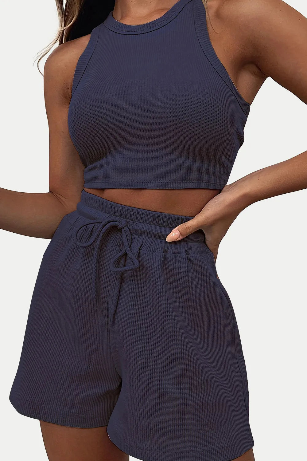 Round Neck Top and Drawstring Shorts Set - V.I.P Digital Presence